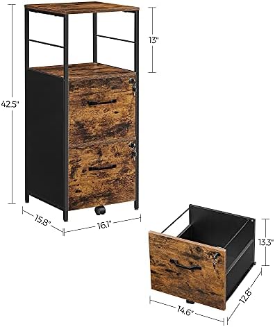 VASAGLE 2-Drawer File Cabinet with Lock, Open Shelf, Printer Stand