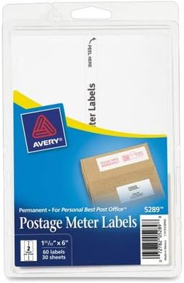 Avery® Postage Meter Labels for Personal Post Office, 1-25/32" x 6", White, 60 Mail Meter Labels (05289)
