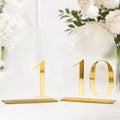 Frosted Arch Wedding Table Numbers 1-10, Gold Numbers and Stands