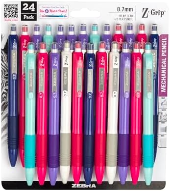 Zebra Pen Z-Grip Mechanical Pencil, 0.7mm #2 HB, Bright Barrels, 24-Pack