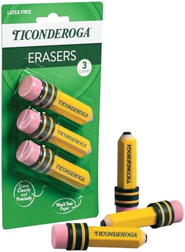 Ticonderoga Pencil Shaped Erasers, Yellow, 3 Count