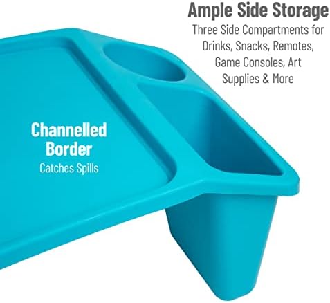 Mind Reader Kids Lap Desk, Portable Activity Tray with Side Storage, Stackable Plastic Desk for Drawing, Snacks, Study, Set of 2, Blue
