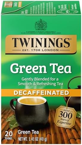 Twinings Decaffeinated Green Tea Individually Wrapped Bags, 20 Count (Pack of 1), Smooth Flavour, Enticing Aroma, Enjoy Hot or Iced, 20 Teabags