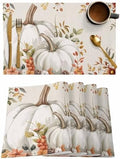 Fall Floral Leaves Placemat, Thanksgiving Pumpkins Heat Resistant Washable Table Place Mats Boho Cotton Table Linens Party Holiday Decorations for Home Kitchen Dining Table Outdoor Indoor,