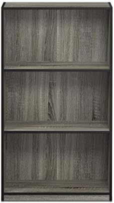 Furinno Basic 3-Tier Book Shelf with Open Shelves, French Oak/Black
