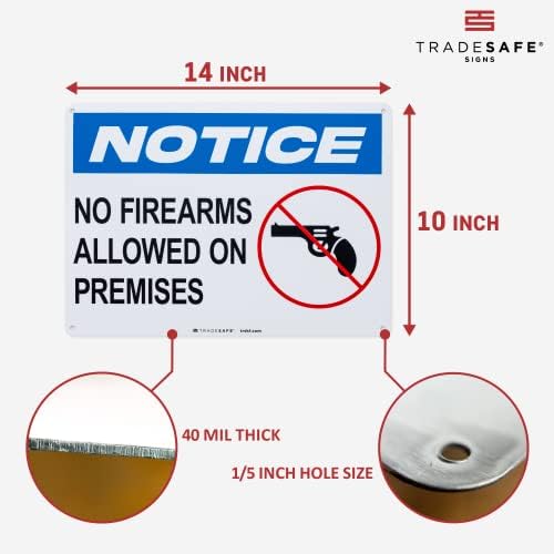 TRADESAFE No Firearms Allowed Sign - Office Sign, Business Sign, Quick Install Aluminum Safety Sign, Light Reflective, UV-Resistant, Waterproof, 14” X 10” No Firearms or Weapons Sign