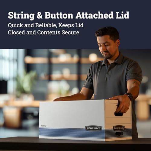 Bankers Box 12-Pack String & Button Medium-Duty File Box, Legal, FastFold