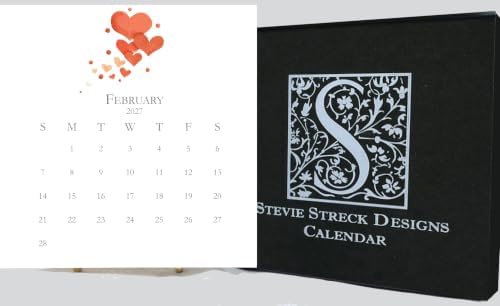 2027 hand-glittered desk calendar.artistic decorative watercolor monthly calendar made in the USA by Stevie Streck Designs.