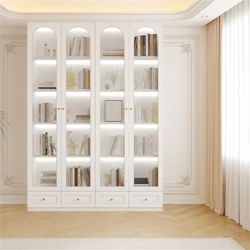 5-Layer Wood Barrister Bookcase with Multiple Drawers & Shelves Bookcase Bookshelf Integrated Home Living Room Study Cabinet Modern Display Cabinet Shelf White 63" L x 13" W x 91" H