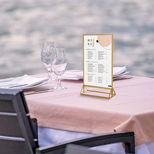 Clear Acrylic 2 Sided Frames with Gold Borders and Vertical Stand (Pack of 6) | Ideal for Wedding Table Number Holder, Double Sided Sign, Clear Photos, Menu Holders