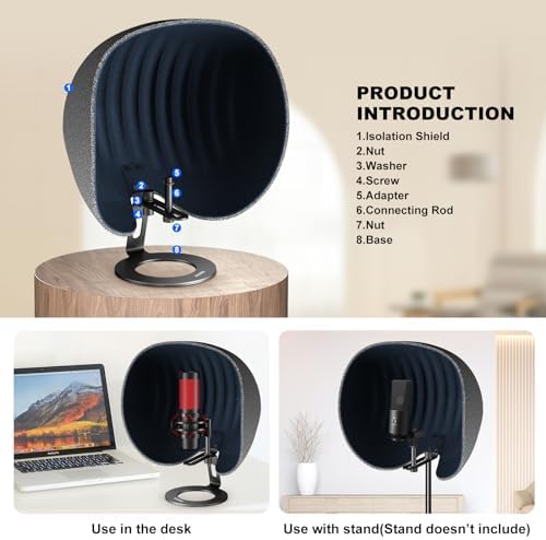 Microphone Isolation Shield,Aokeo Professional Recording Studio Equipment,360° Music Studio Mic Shield,Suitable for of Blue Yeti, Snowball iCE, HyperX QuadCast, SoloCast,Etc Recording Microphones