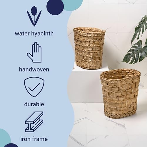 happimess Miles 4.5 Gal Oval Wicker Wastebasket, Natural, Set of 2