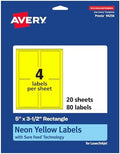 Avery Printable Rectangle Labels, Sure Feed Technology, 5" x 3-1/2", Neon Yellow Labels, Laser/Inkjet Printable, 80 Total, Great for Shipping and Packaging