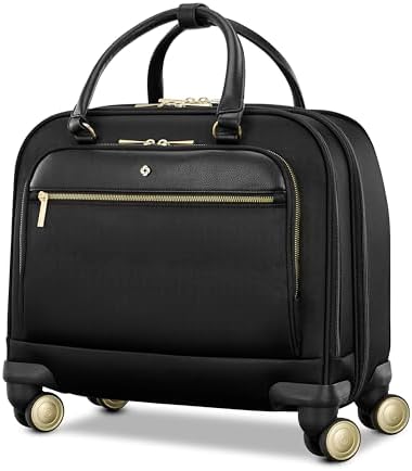 Samsonite Mobile Solutions 2 Spinner Mobile Office - Carry-On Rolling Laptop Bag with USB Pass-Through, Padded Laptop & Tablet Sleeves, File Organizer, Smooth Spinner Wheels, StackIt™ Strap - Black