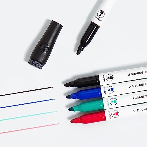U Brands Dry Erase Markers with Eraser, Whiteboard Markers, Low Odor, Set of 12 (Assorted, Medium Point)