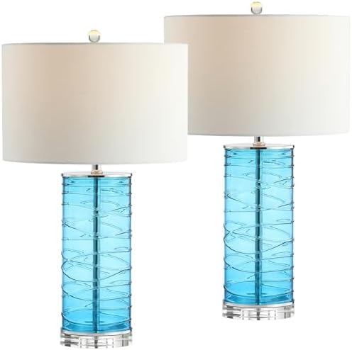 JONATHAN Y Cole 27.5" Fused Glass Table Lamp, Turquoise, Set of 2