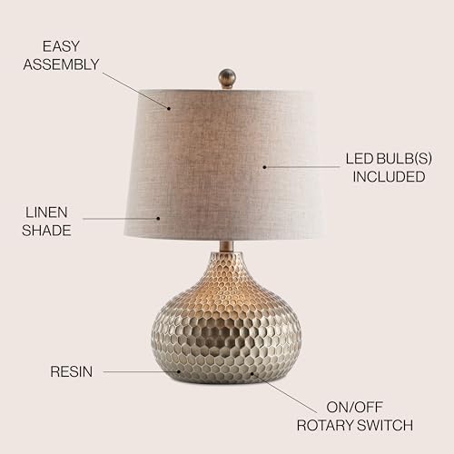 JONATHAN Y Bates Honeycomb Teardrop Resin Table Lamp 22", Antique Brown
