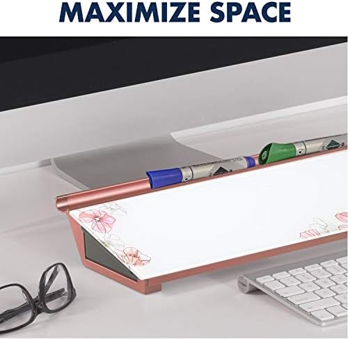 Quartet Glass Dry Erase White Board 18"W x 6"H, Compact Desktop Whiteboard with Storage Drawer, Floral (GDP186P)