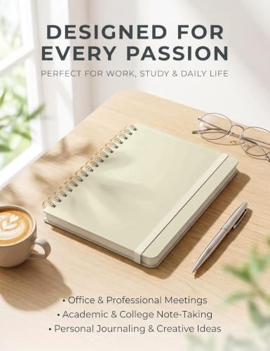 5 Pack Hardcover Spiral Notebooks, 8.3" x 6.3" Lined Journal Set, 100 GSM Bleed-Resistant Paper, 200 Pages Twin-Wire Bound Notebook with Elastic Band & Category Stickers for Office, School