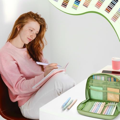 135 Pcs Book Annotation Kit Aesthetic Pencil Case Bag 12 Highlighter 11 Gel Pen 1 Marker 300 Sheet Transparent Sticky Notes Pad 2640 Index Stickers Bible Study Supplies(Kawaii,Green)