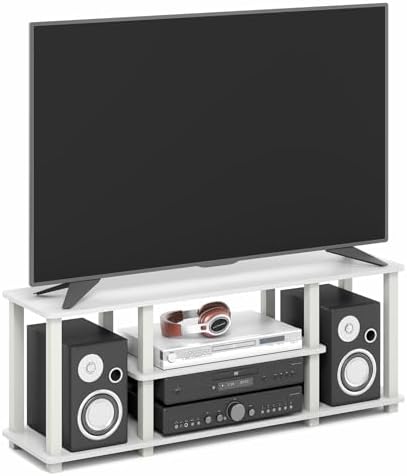 Furinno Turn-S-Tube 3-Tier Toolless Assembly TV Stand, White | for TV up to 50 Inch, No Tool Rectangular Entertainment Center, TV Console, for Living Room, Bedroom