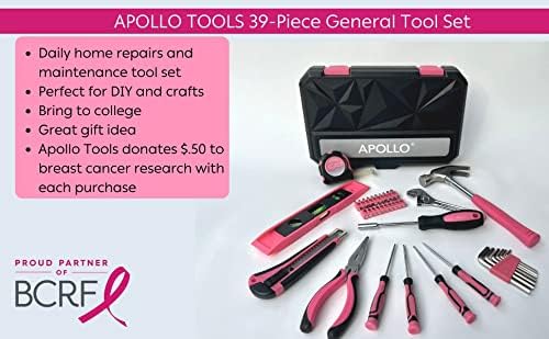 Apollo Tools 39 Piece General Household Tool Set, Pink DT9711P
