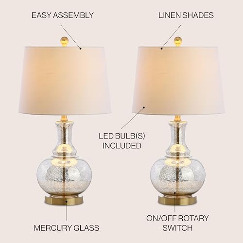 JONATHAN Y Lavelle 25" Glass Lamp, Mercury Silver/Brass Gold, Set of 2