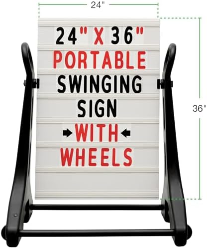 24 x 36 Inch Rolling Swinging Changeable Message Sidewalk Sign, Black, Plastic Storefront Display Sign, Outdoor Business Advertising Board