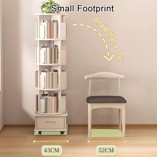GAMAK Small Bookshelf with Storage for Kids 2-4 Tier Rotating Bookshelf with Brake Wheels 360° Display Wood Book Shelf Organizer for Bedroom Living Room Study Room (Size : Three)
