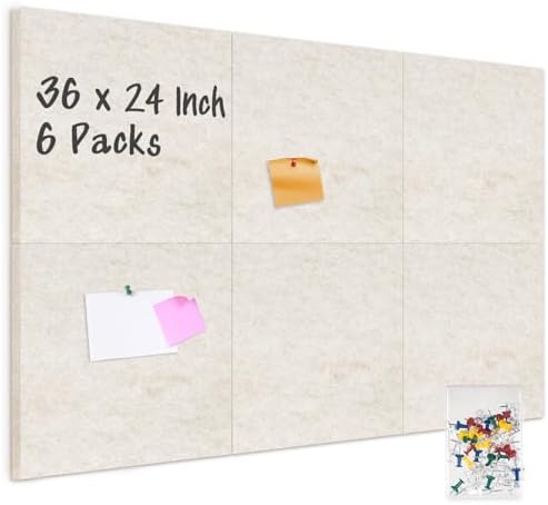 DOLLAR BOSS Felt Cork Board Tiles, 6 Pcs 12" x 12" Bulletin Board, Beige