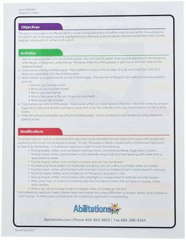Abilitations 089661 Hi-Write Beginner Paper, Level 1, Pack of 100, Yellow/White