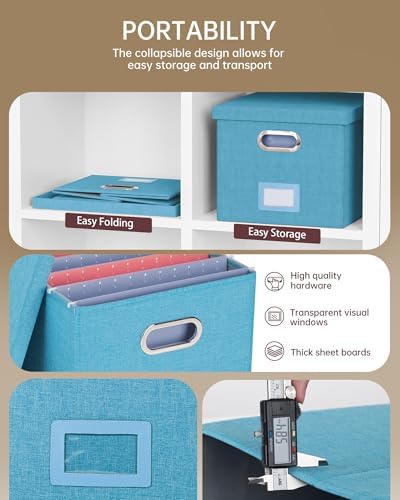 Oterri 2 Pack File Storage Organizer, Document Organizer, Portable File Box with Lid, Fit for Letter/Legal File Folder Storage,Calamine Blue+Cobalt Green,Box only