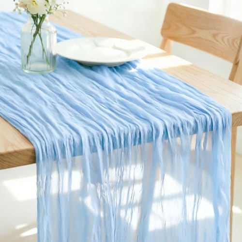 Light Blue Cheesecloth Table Runner Fall Boho Wedding Birthday Home Decor