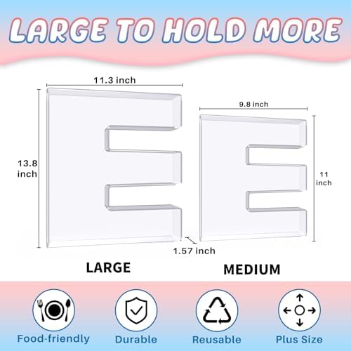 13.8" Extra Large Acrylic Letter Charcuterie Board Box, Reusable Fillable Letter Cake Candy Dish Display Serving Tray for Birthday Anniversary Party Decoration (E)