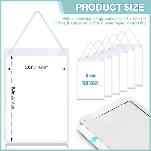 Thyle 6 Pcs Business Retail Hanging Sign Holder 8.3 x 5.8 Inch Plastic Advertising Signage Sign Holder Craftsman's Stall Clear Poster Frame for Store Supermarket Exhibition Mall Restaurant Display