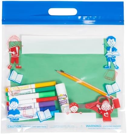 Really Good Stuff Press and Seal Storage Bags, Set of 12, 15" L x 14.5" W | Extra Large Thick Plastic, Classroom Book Bags For Kids, Reading Pouch, Toy Buddy