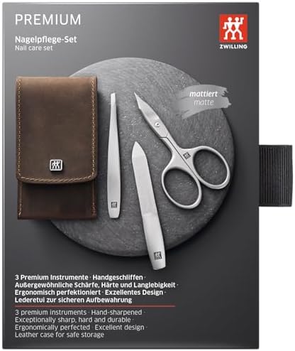 ZWILLING Beauty TWINOX 4-pc Manicure and Pedicure Set with Brown Leather Case, Travel Size Set for Hands and Feet, Nail Care, Genuine Leather
