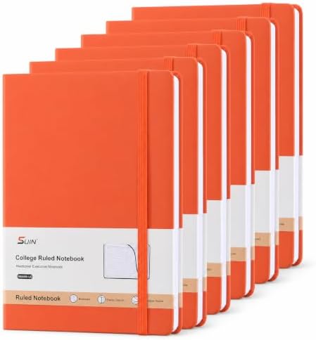 SUIN 6 Pack A5 Hardcover Lined Journal Notebooks, 200 Pages, Orange