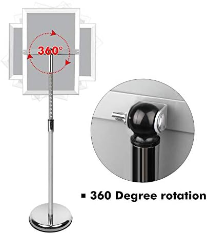 DISPLAYSWORKER Adjustable Poster Sign Stand,Floor-Standing Sign Holder with Heavy Duty Pedestal,for school hospital church shopping mall Silver 11 x 17inch