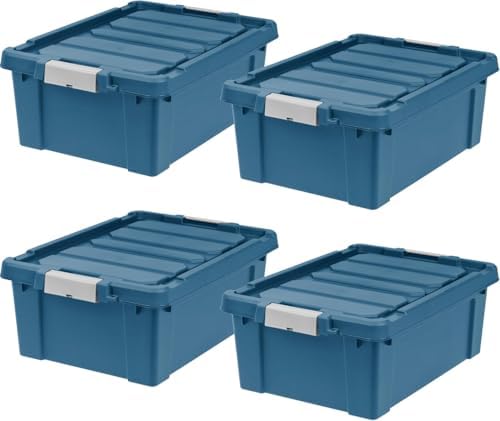 IRIS USA 4-Pack 12 Gal Heavy Duty Lockable Storage Totes with lids, Navy