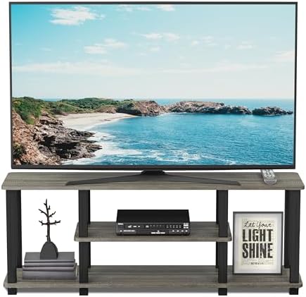 Furinno TURN-S-TUBE 3-Tier Toolless Assembly TV Stand, French Oak Grey | for TV up to 50 Inch, No Tool Rectangular Entertainment Center, TV Console, for Living Room, Bedroom