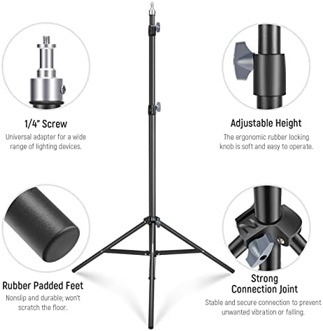 NEEWER Photography Light Stand 2.85-6.6ft/87-200cm, Spring Loaded Aluminum Tripod Stand with ø28mm Thicker Tube Diameter for Ring Light/LED Light/Strobe Flash/Softbox, Max Load 22lbs, ST-200