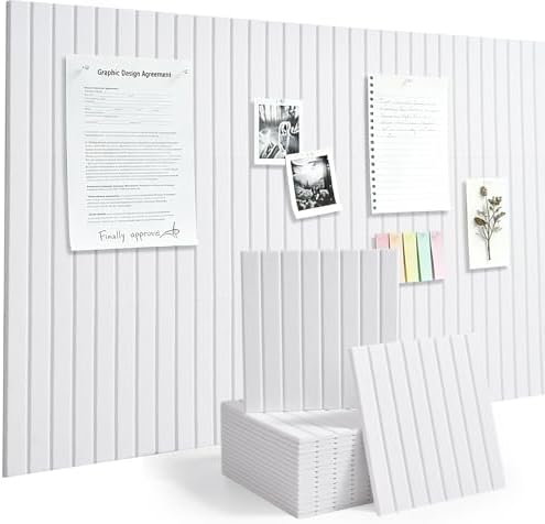 Slat Felt Wall Tiles (12 Pack) - 11.8"x11.8" Self-Adhesive Bulletin Board for Wall, Acoustic Panels for Sound Dampening, Modern Black Pin Board, Home Office Decor (30x30cm)