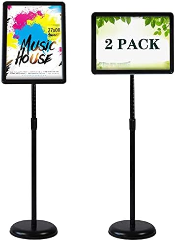 HUAZI Sign Holder Pedestal Sign Stand 8.5x11 inches with Base for Floor Vertical & Horizontal View Displayed,Snap-Open Frame with Safety Corner Outdoor,2 Pack