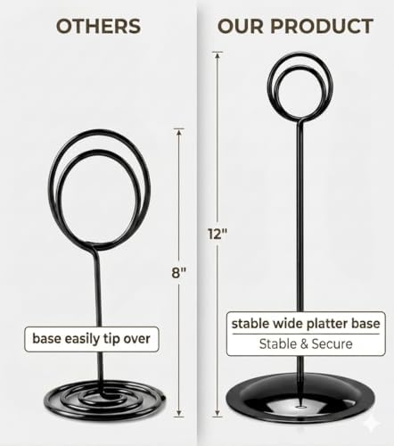 HOHIYA 12 Pack Black Table Number Holders 12" Wedding Place Card Stands