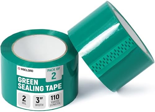 3" x 110 Yards Green Packing Tape, 2 Rolls - 2.0 Mil Carton Sealing Tape