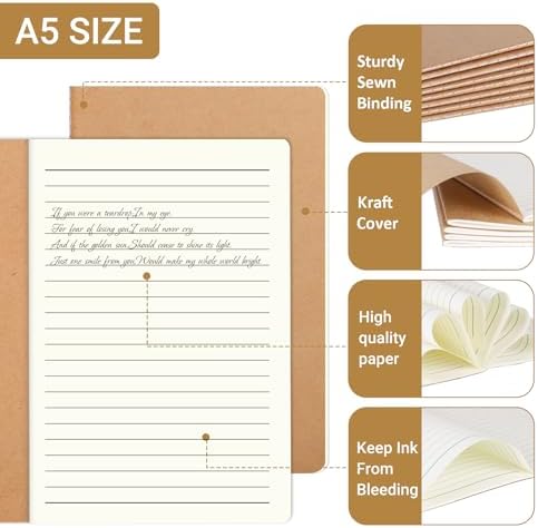 zmybcpack 24 Pack A5 Kraft Lined Notebook, 8.26"x5.5",64 Pages/32 Sheets