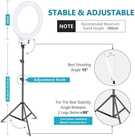 NEEWER 18 Inch Ring Light with Tripod Stand, 55W Large LED Ringlight, Cold Shoe Phone Holder Compatible with iPhone Camera for Video Recording Photography Streaming Selfie Makeup Studio Photo, RL-18