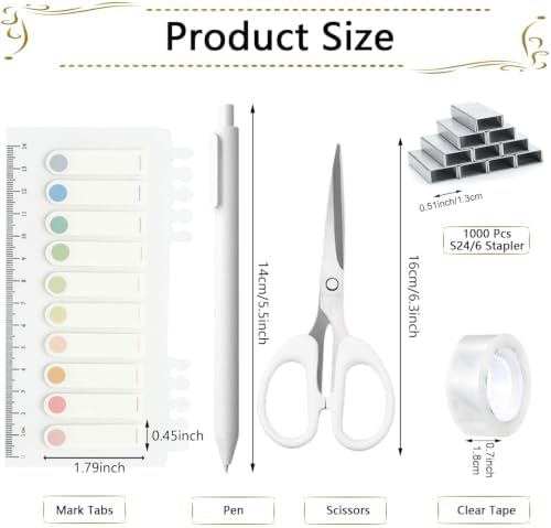Office Supplies,White Desk Accessories,Stapler and Tape Dispenser Set for Women with Stapler,Tape Dispenser,Staple Remover,Staples,Clips,Scissors and Tabs,Gift for Students,Coworkers,Teacher,Business