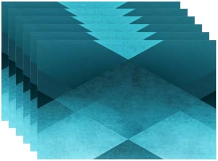 Batmerry Teal Modern Geometric Placemats, Vintage Washable Linen Table Mats for Kitchen Table Double Insulation Decor Dining Set Indoor Outdoor 12X18 in Set of 6